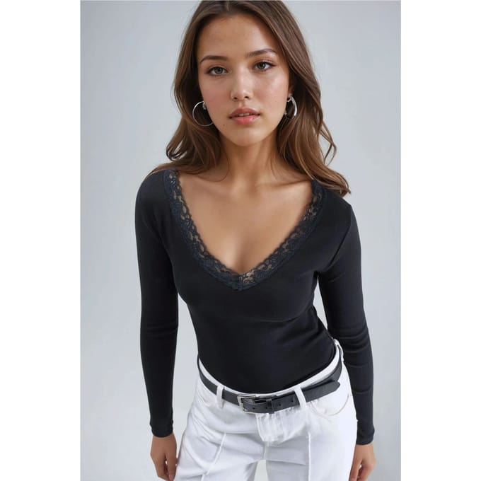 Slim Fit V-hals Blouse met Kantdetails