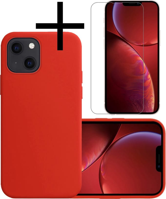 Hoesje - Met Screenprotector - Geschikt voor Apple iPhone 14 Plus - Sterk & Shockproof - Back Cover - Siliconen Case - Telefoon Hoes - Rood