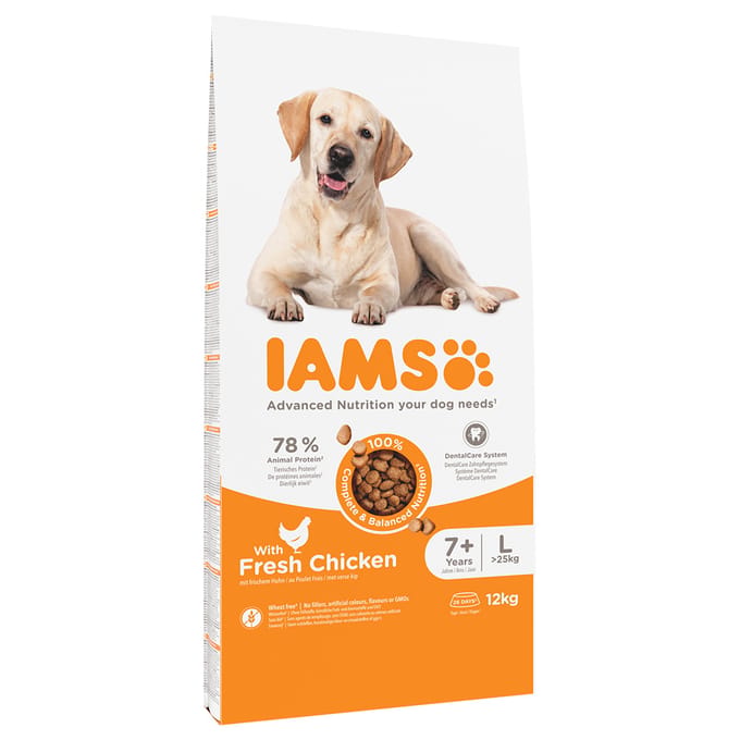 2 kg gratis! 12 kg IAMS Advanced Nutrition Senior Large Dog met Kip
