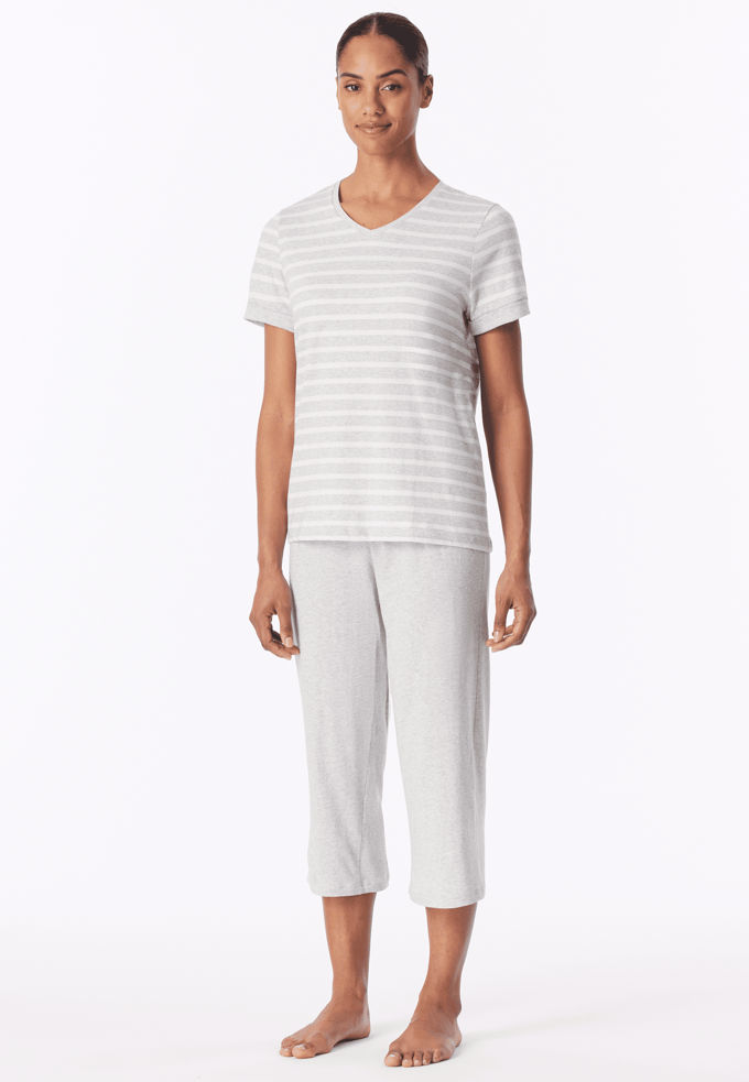 Schiesser Pyjama 3/4 Lengte zilvergrijs - Casual Essentials Dames Pyjamaset