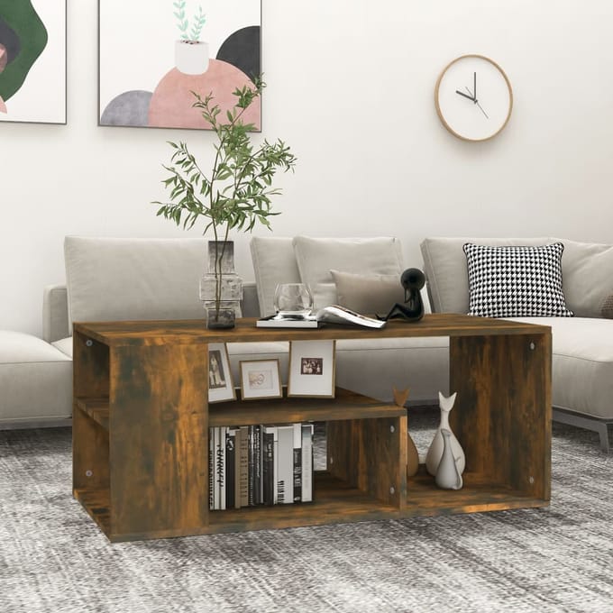 vidaXL - Salontafel - 100x50x40 - cm - bewerkt - hout - gerookt - eikenkleurig