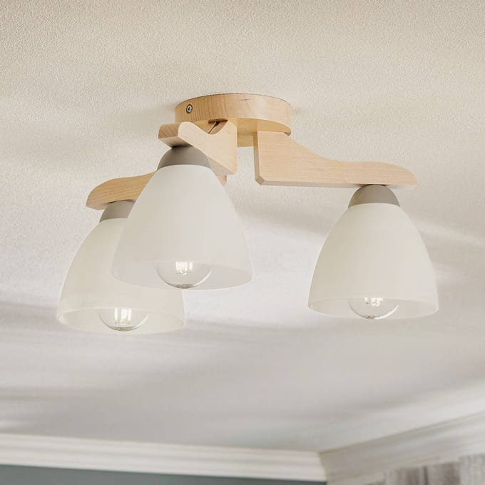 Lamkur Plafondlamp Haro, beuken wit/wit, 3-lamps