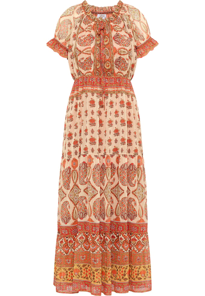 usha Maxi-jurk met all-over print Dames Oranje Veelkleurig