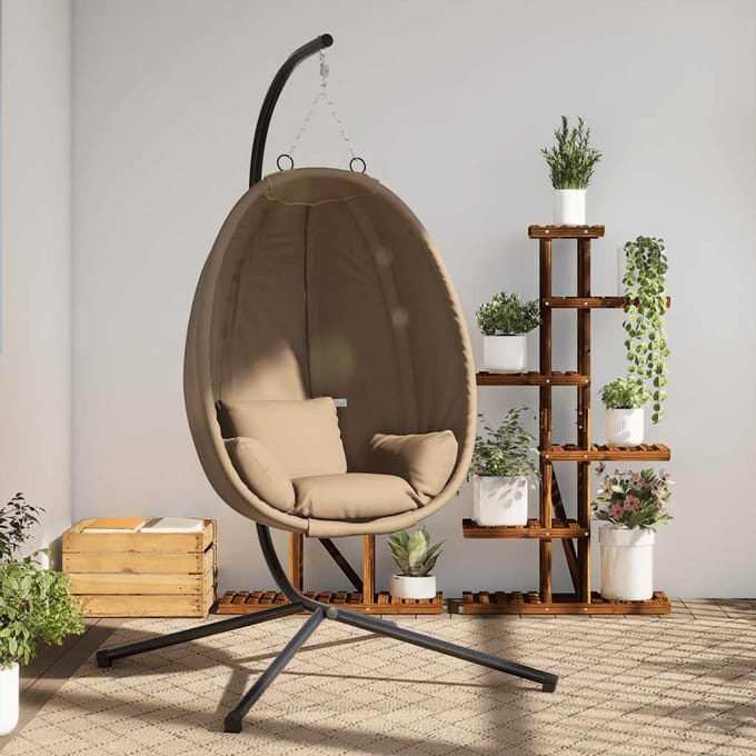 vidaXL - Hangstoel - met - standaard - rattan - en - staal - taupe