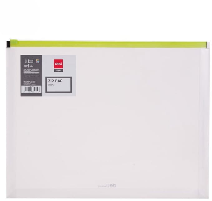 Deli A4 Organizer Map met Rits, Transparant PP, Groen, Horizontaal