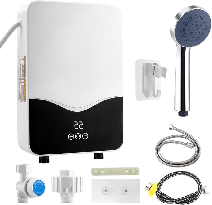 Doorstroomboiler - Mini boiler - Douche en keuken - LED temperatuurdisplay - 19x28 cm - Wit