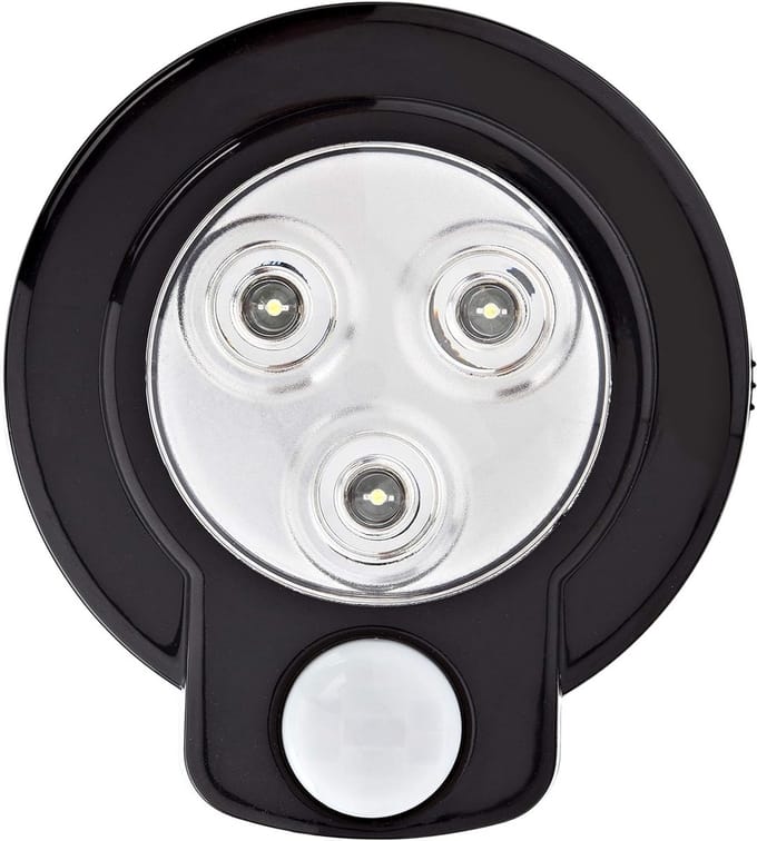 Ronde LED batterijlamp met bewegingsmelder zwart