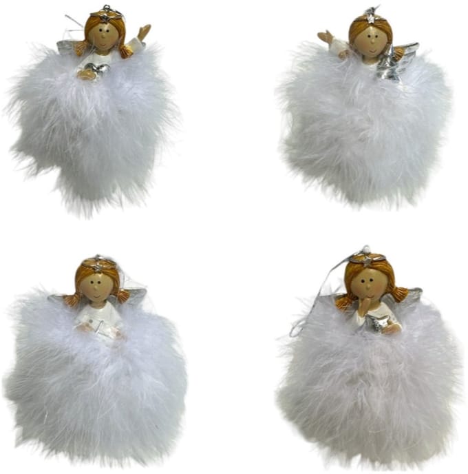 Ornament - Angel - Suzy - LED verlichting - Wit/Zilver - 4 stuks