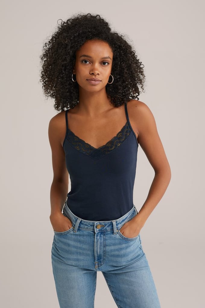 WE Fashion Dames singlet met kant