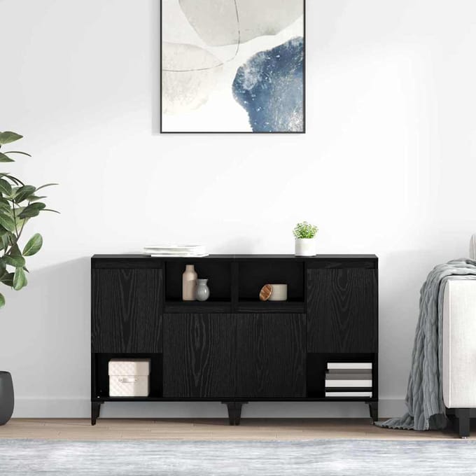 vidaXL Dressoirs 2 st Zwart Eiken 60 x 35 x 70 cm Bewerkt hout
