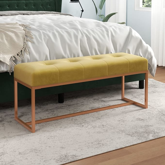 vidaXL - Bankje - 110x36x45 - cm - fluweel - mosterdgeel