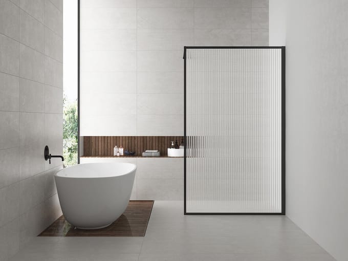 Wiesbaden Square inloopdouche 900 x 2000 x 8 mm nano geribbeld helder glas/mat zwart