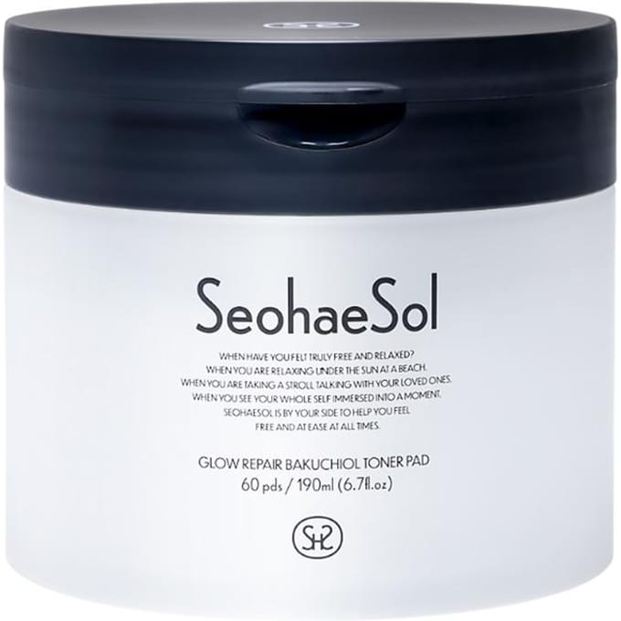 [SeohaeSol] Glow Repair Bakuchiol Toner Pad 190ml 60ST black