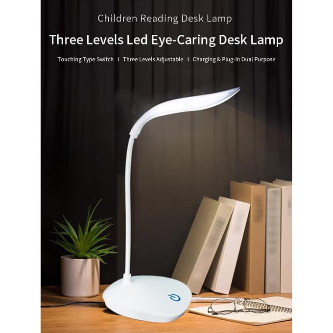 Oplaadbare led-bureaulamp, draagbaar USB-opladen en plug-in, 360 graden flexibele slang, leeslamp, studenten wit