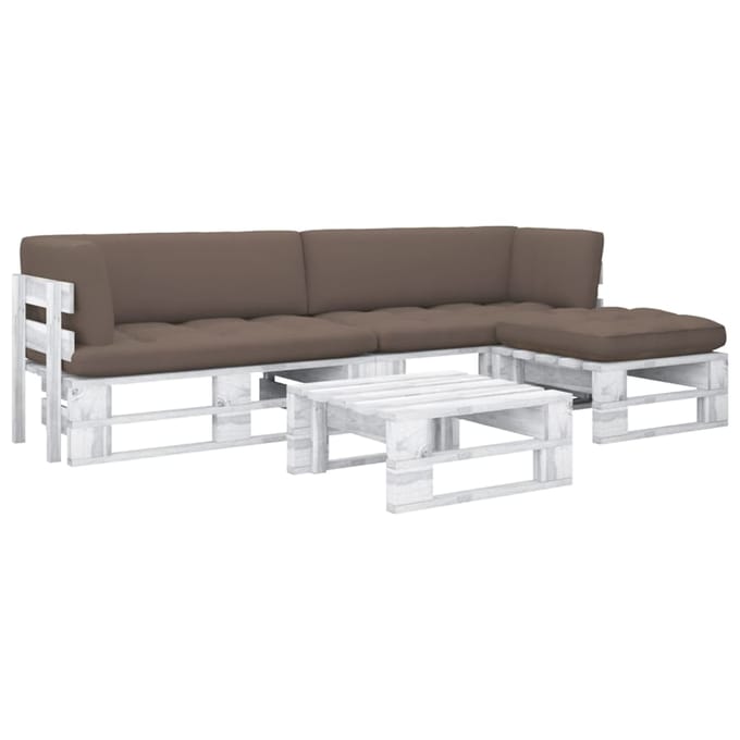 vidaXL - 4-delige - Loungeset - pallet - met - kussens - wit - geïmpregneerd - hout