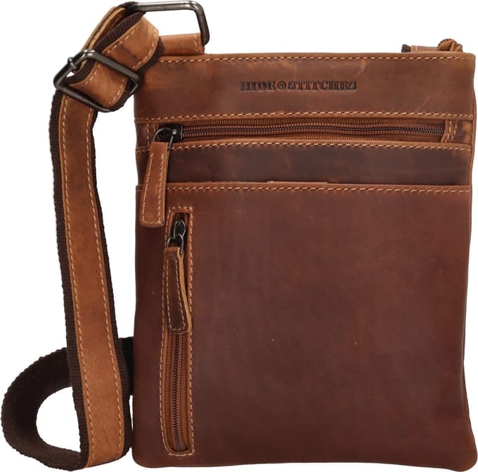 Hide & Stitches Japura Schoudertas - 100% Leer - Cognac