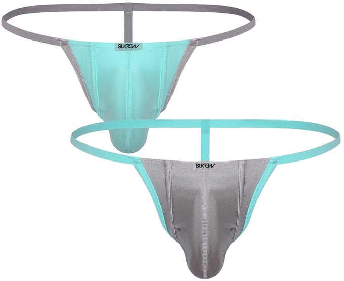 SUKREW G-String Multipack 1x Peppermint + 1x Silver Sparkle - MAAT XS - Heren Ondergoed - String voor Man - Mannen Thong