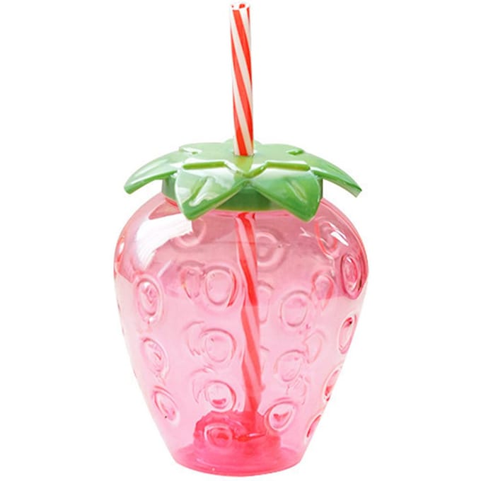 Aardbeienstrobeker Leuke 500ml Grote Capaciteit Plastic Waterbeker voor School Kantoor Thuis pink