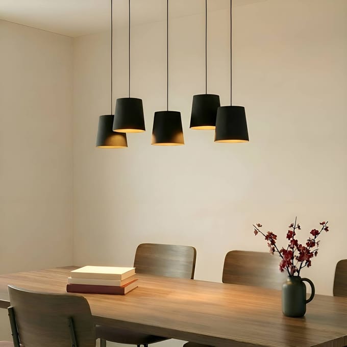 Lucande - Hanglamp - 5lichts - IJzer, textiel - H: 21 cm - E27 - zwart