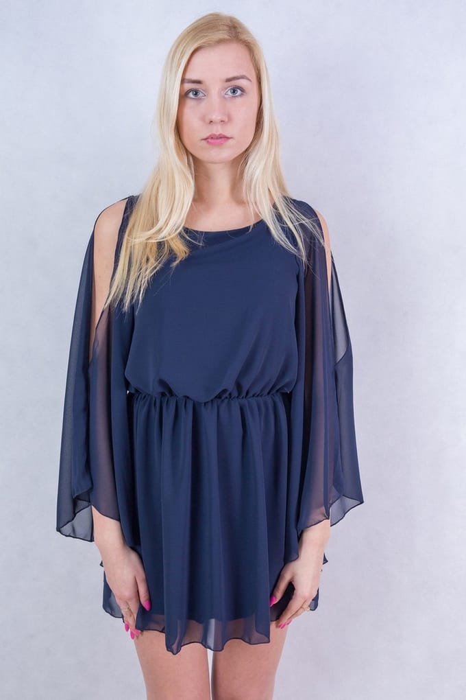 marineblauw, jurk geventileerde mouwen
