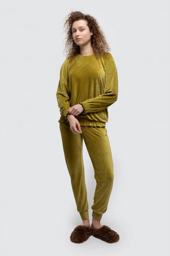 Lords & Lilies huispak dames velours - olijf - 242-52-TPL-V/762 - maat XL
