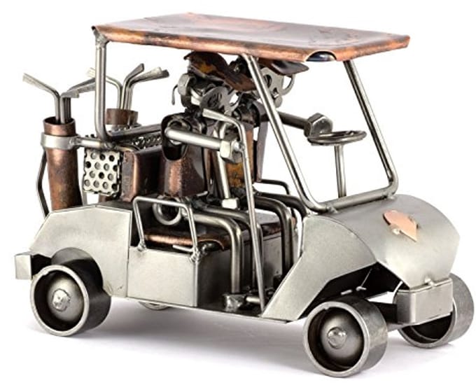 Schroevenmannetje Golfwagen - Handgemaakt Metalen Figuur als Cadeauidee