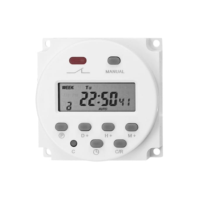 Wekelijks programmeerbare digitale timerschakelaar Paneelgemonteerde elektrische timer 16 onafhankelijke AAN/UIT 220V