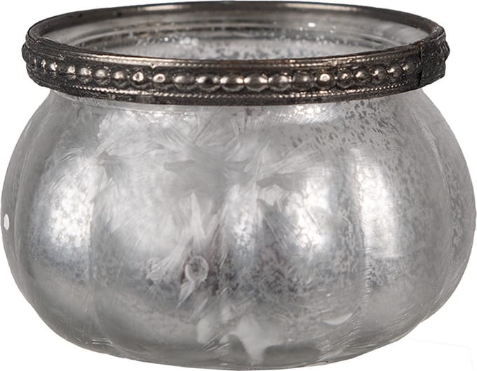 Clayre & Eef Theelichthouder Ø 9x6 cm Zilverkleurig Glas