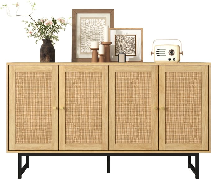 Keukenbuffet – Dressoir Rotan Hout met 4 Deuren - Hout