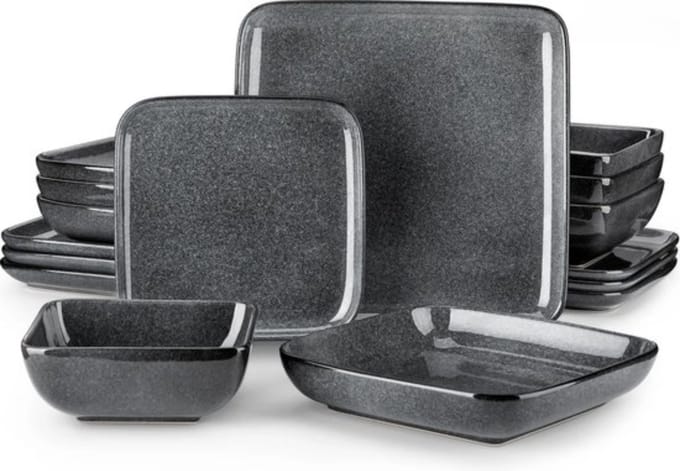 Happyment Serviesset - Servies 4 personen - Vierkant - 16-delig - Grijs