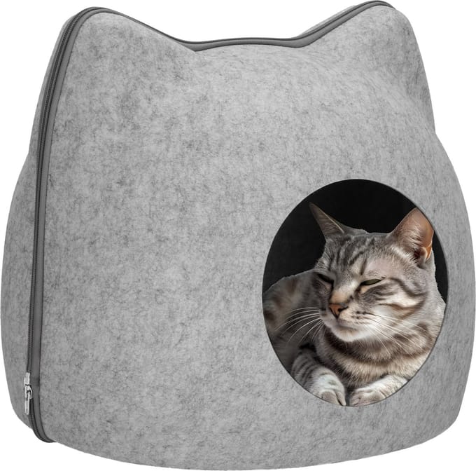 Springos Kattenmand - Kattenhuis - Bed - Kussen - 38 x 36 x 35,5 cm - Grijs