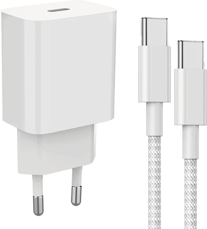 20w usb C adapter - snellader - met usb C naar usb C kabel - 2 meter - wit - stevig - 20 watt - oplader
