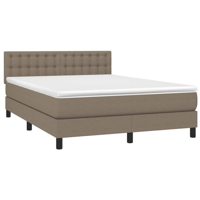 vidaXL - Boxspring - met - matras - en - LED - stof - taupe - 140x190 - cm