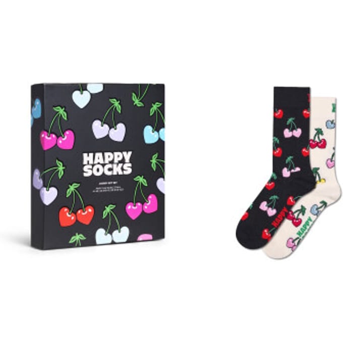 Happy Socks Dames Sokken Kers Hartjes Valentijn 2-Pack Zwart - Maat 36-40