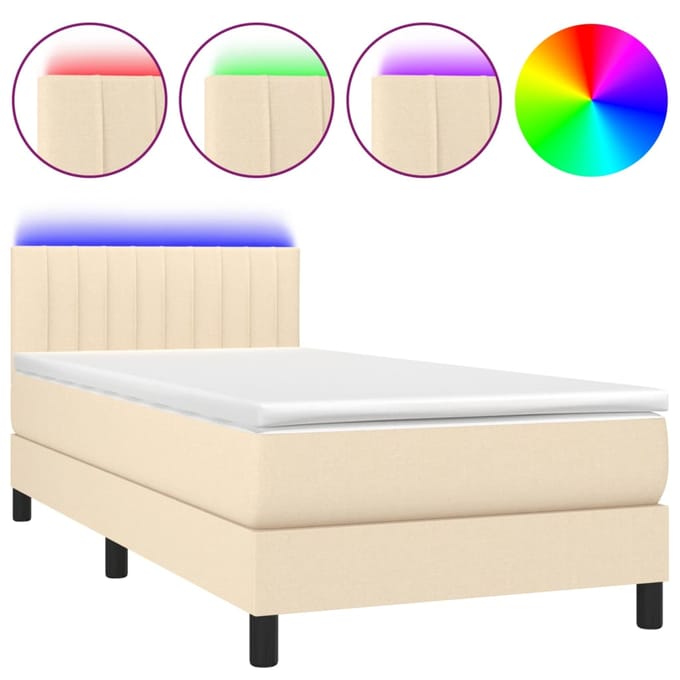 vidaXL - Boxspring - met - matras - en - LED - stof - crèmekleurig - 100x200 - cm