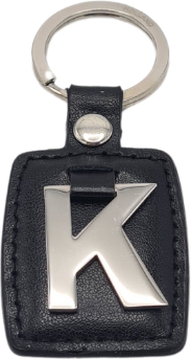 Sleutelhanger - Zilver/Zwart - Letter K - Kunstleer - Metaal