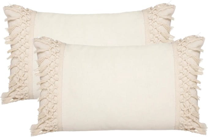 Atmosphera Sierkussen Macrame Ibiza voor binnen - 2x - creme wit - 30 x 50 cm - katoen/polyester