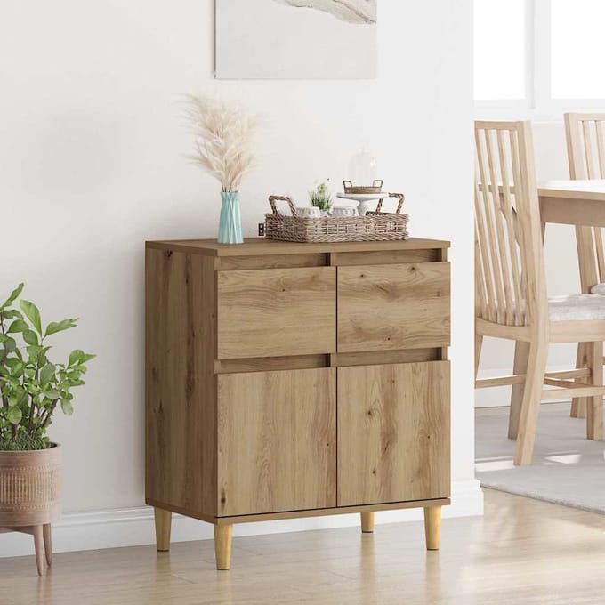 vidaXL - Dressoir - Artisan - Eiken - 60 - x - 35 - x - 70 - cm - Bewerkt - hout