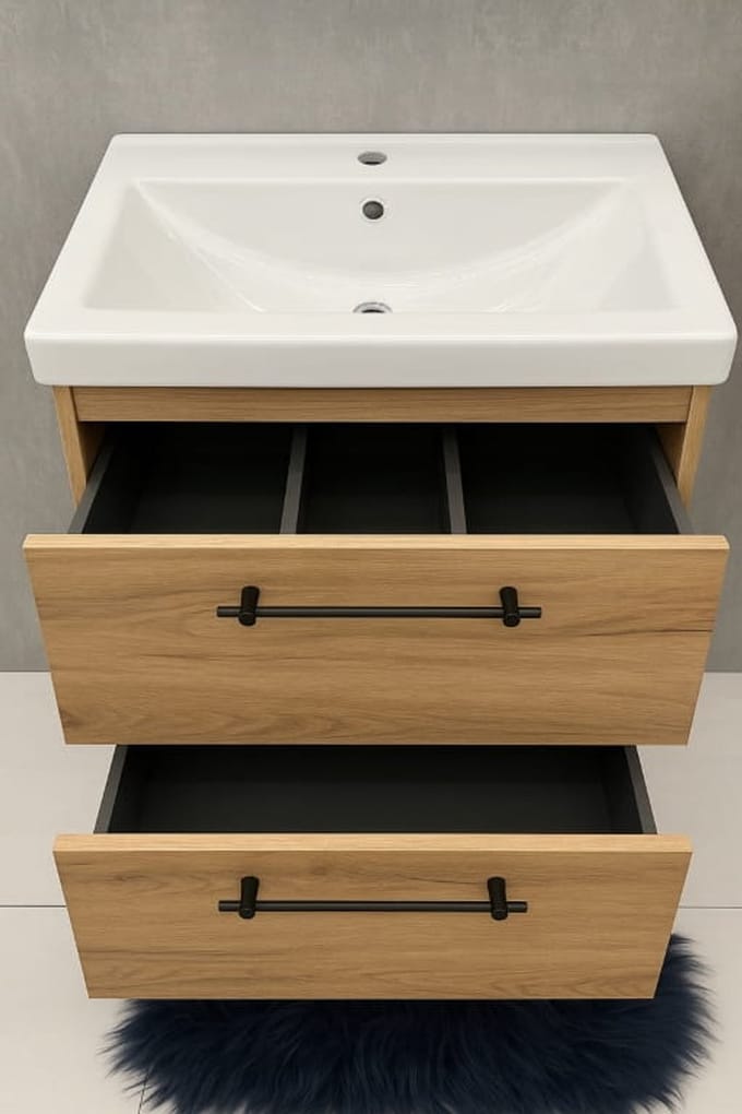 Deftrans Cassandra Serie - Badkamermeubel - 50x80 cm - Draaideuren in eiken - Zwart