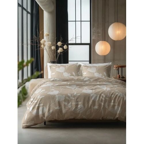 Sleeptime Dekbedovertrek Spring Beige Zand - Eenpersoons 140 x 200/220 cm + 1 kussensloop
