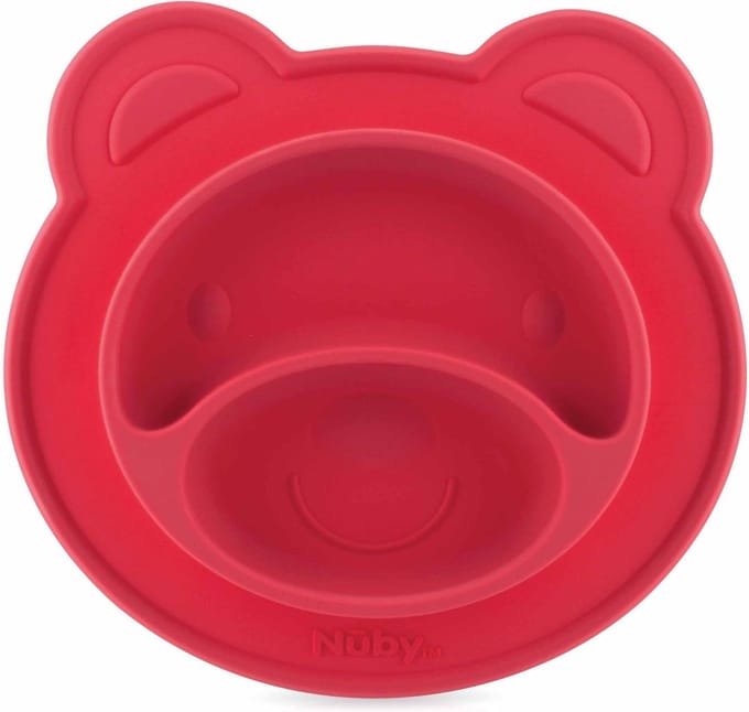 Nûby - Siliconen bord en placemat in één met zuigbodem - Rood - Beer - 9m+