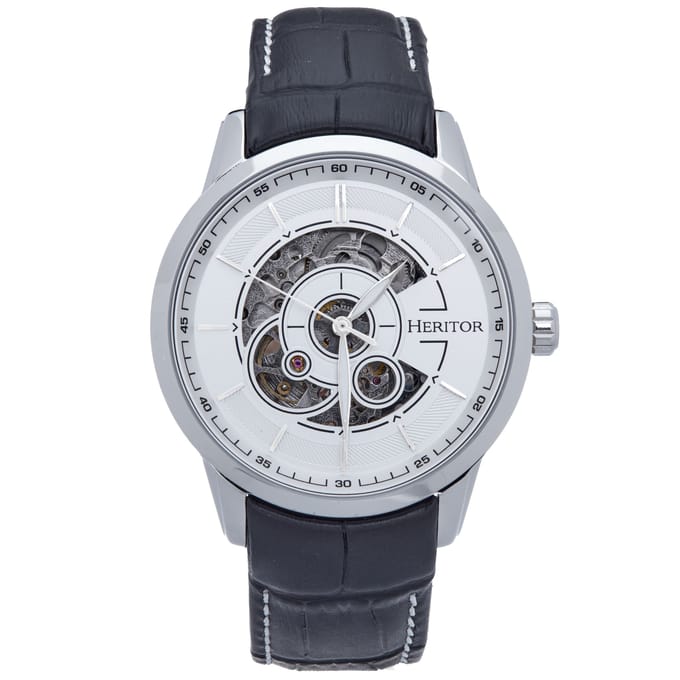 Heritor Automatic Davies Semi-Skeleton Horloge met Leren Band - Zilver/Wit