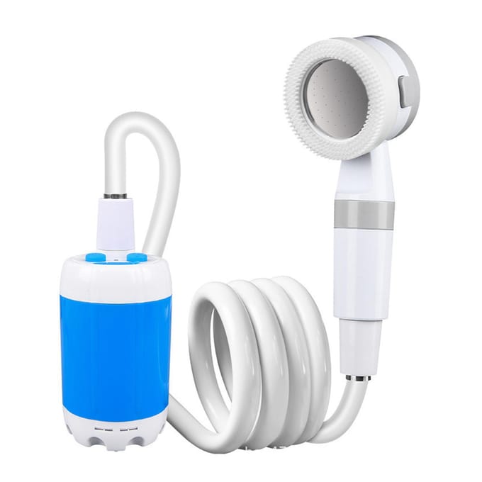 Draagbare Buitendouche Batterijgevoed Handheld Camping Douchekop 2 Sproeistanden 2M Lange Slang Blauw blauw