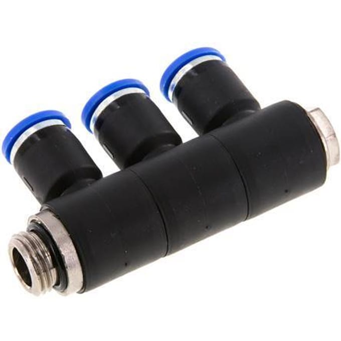 8mm x G1/4'' 3-way Manifold Messing/PA 66 Insteekfitting Buitendraad Draaibaar NBR