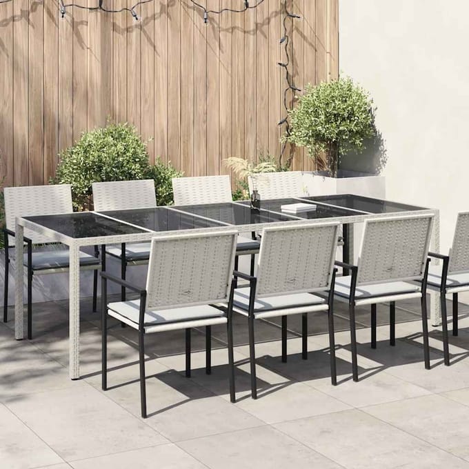 vidaXL - Tuintafel - 250x100x75 - cm - poly - rattan - en - gehard - glas - wit
