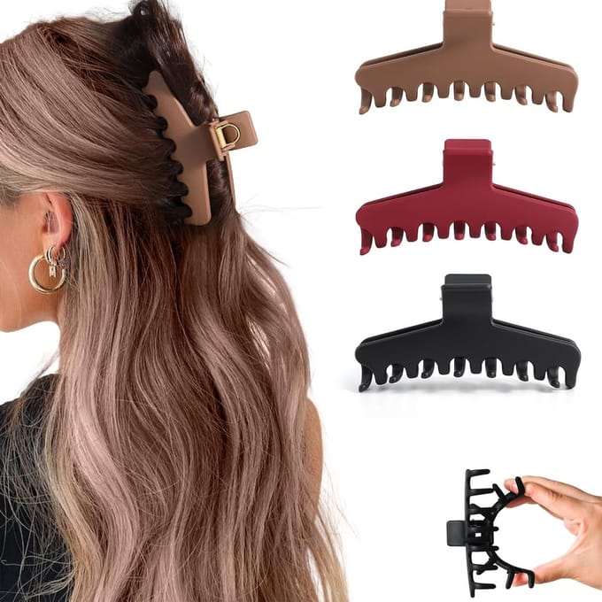 Set van 3 Grote Klemmen voor Haar, Flexibele Grip en Antislip Design voor Dikkig en Krullend Haar