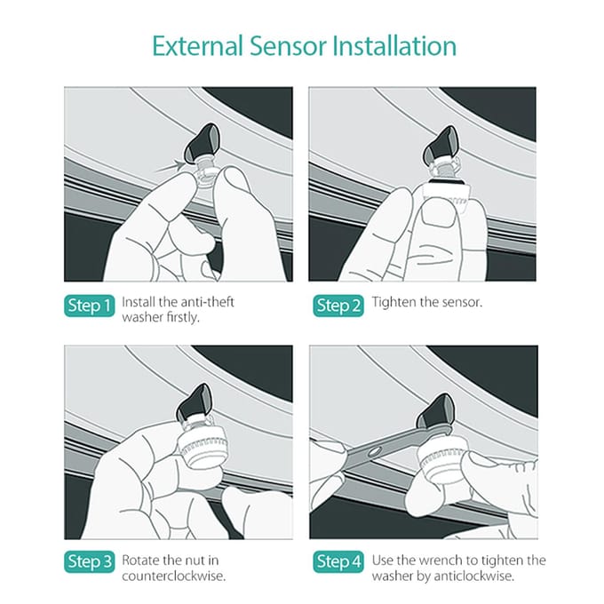 TPMS bandenspanningscontrolesysteem Draadloos realtime LCD-scherm 4 externe sensoren Alarm zwart