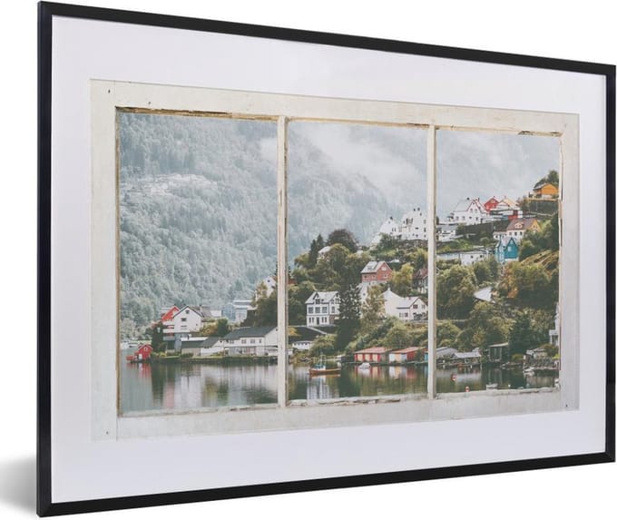 Fotolijst incl. Poster - Doorkijk - Berg - Mist - 60x40 cm - Posterlijst
