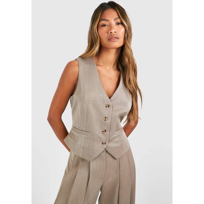 boohoo Dames Mock Horn Getailleerd Gilet | Taupe | Maat: 44