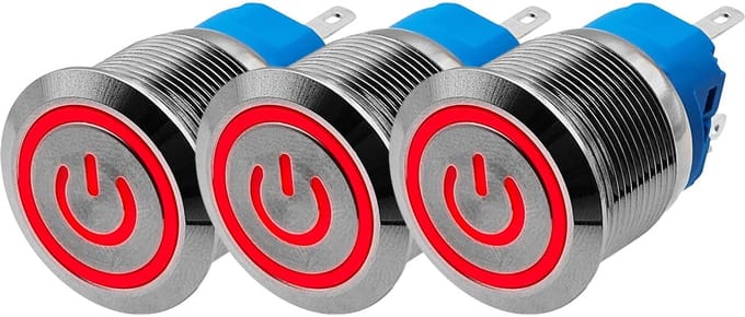 ProRide Drukschakelaar ON-OFF 220V - 22mm Metaal - Waterdicht - LED Ring Rood - 3 stuks